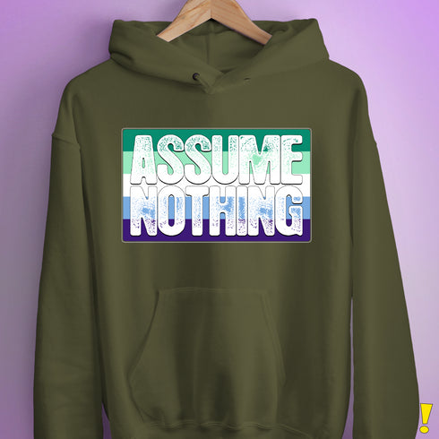 Assume Nothing Gay Male Pride Flag Hoodie - Army